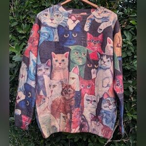 Multicolor Cat Pattern Women's Sweater